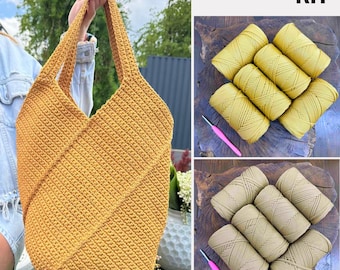 DIY Crochet Tote Bag Kit for Beginners: Includes Yarn, Hook & Pattern
