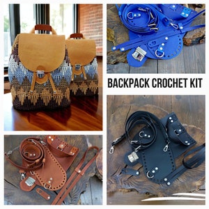 Backpack Leather Crochet Set, Leather Backpack Kit, Backpack Crochet Kit