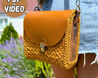 Beginner Crochet Bag Pattern PDF + Video – DIY Handbag with Optional Leather & Wood