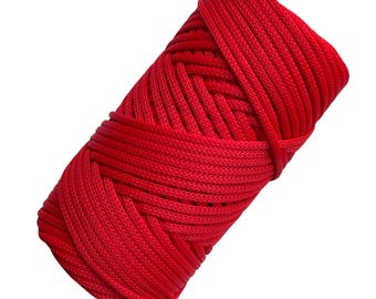 Red Braided Craft Cord 3.5mm, 100m Bright Red Rope for Macrame, Decorative Weaving and DIY Crafts