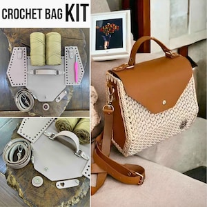 Crochet Bag Kit for Beginners – All-In-One DIY Set with Leather & Yarn (Cappuccino) – Make Your Own Purse