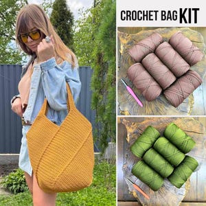 Beginner Crochet Bag Kit, Easy DIY Crochet Set with Yarn & Hook, Crochet Tote Bag Pattern with Video, Handbag Making Kit