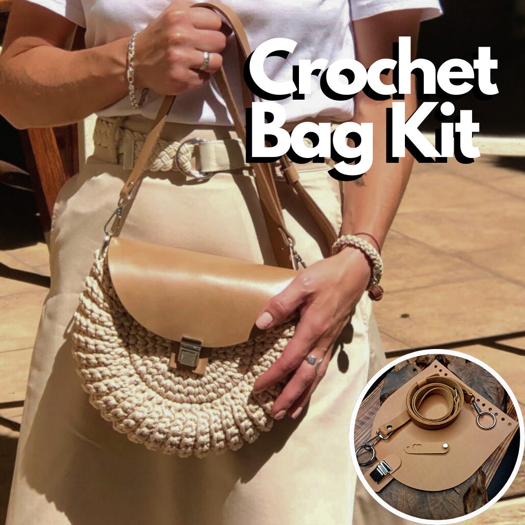 Crochet Bag Kit Oreo – DIY Crochet Pattern and Leather Flap Set