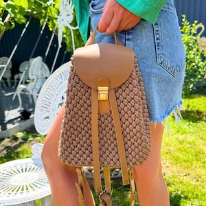 Crochet Backpack Kit for Beginners – DIY Set with Leather Details, PDF Pattern & Video Tutorial