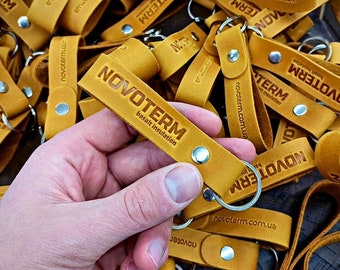 Personalized Leather Keychain: Corporate Gift, Handmade Key Fob (5 pcs)