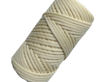 Cream Braided Cord 3.5mm, 100m Milky Off White Crochet Bag Yarn for Boho Handbags and Neutral Crafts