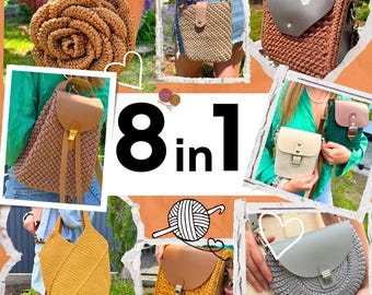 8-in-1 Crochet Bag Patterns – Easy DIY Tote, Shoulder Bags and Backpack, PDF + Video Tutorials