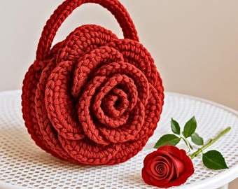 Crochet Bag Pattern Rose Purse PDF + Video Tutorial, Unique Flower Bag DIY, Digital Download