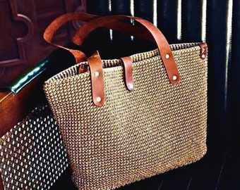 DIY Crochet Shopper Bag Kit: Handmade Tote with Leather Details