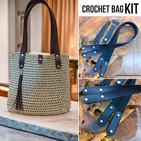 DIY Crochet Bag Kit: Leather Accessories, Handmade Shopper Bag - Etsy