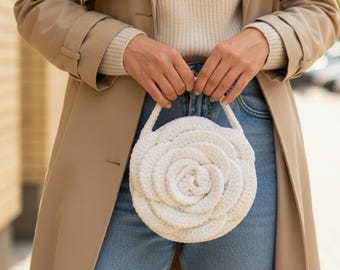 Rose Flower Bag häkeln Muster PDF + Video, Schicke Blumen Geldbörse Anleitung, Easy Crochet DIY, digitaler Download