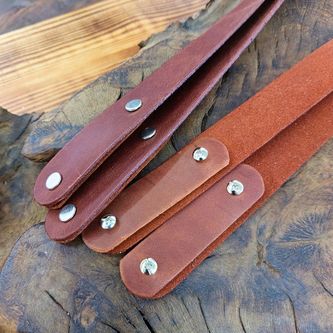 Handmade Pair of Leather Screw Handles for Knitted Bags