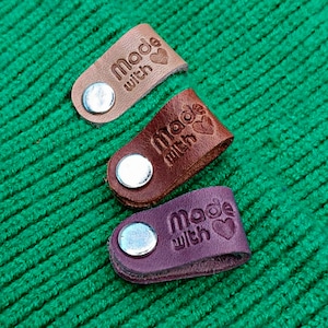 Custom Leather Tags for Handmade Knits & Crochet – Personalized Sewing Labels, DIY Craft Tags, Branding Labels for Small Business, Gift Tags