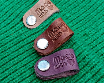 Custom Leather Tags: Handmade Knits & Crochet, 'Made with Love'