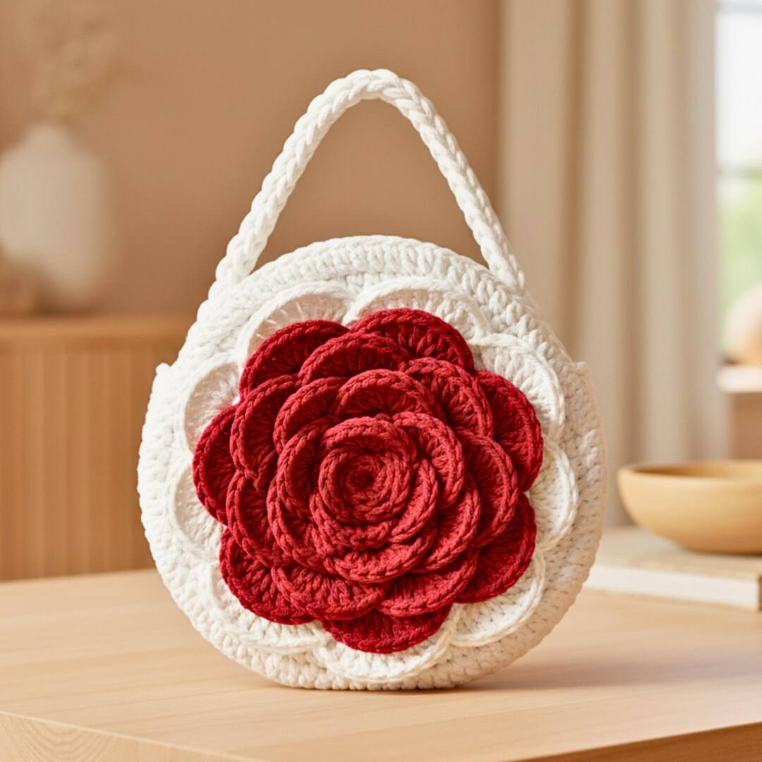 Rose Crochet Bag Pattern Pdf Video Tutorial 3d Flower Purse Pattern