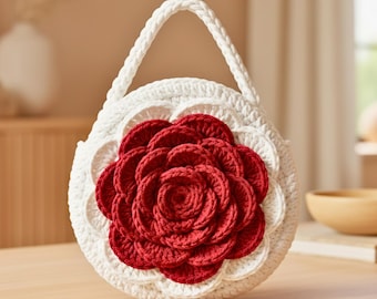 Rose Häkeltasche Muster PDF + Video Anleitung, 3D Blume Geldbörse Muster, Elegante Blumentasche DIY, digitaler Download