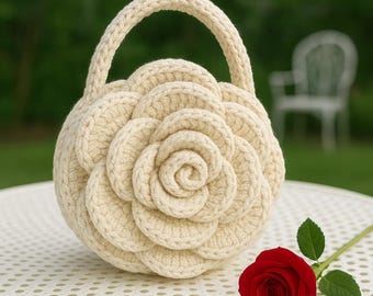Rose Häkeltasche Muster PDF + Video, Elegante Blumen Geldbörse Anleitung, Digital Download