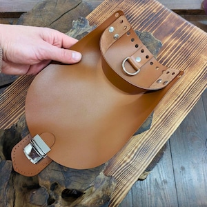 Solapa de cuero para coser con asa y cierre de primera calidad: cuero genuino para bolsos y mochilas DIY (18 x 24 cm)
