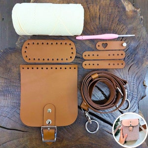 DIY Crochet Bag Kit with Supplies - Leather Shoulder Bag Making Tutorial Included