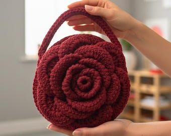 Gehäkelte Rose Geldbörse Muster, PDF + Video Anleitung, Romantische Blumen Tasche DIY, Digital Download