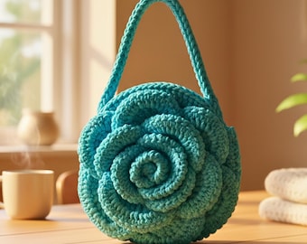 Rose häkeln Tasche Muster PDF + Video, Anleitung für Handtasche mit Blumen, sofortiger digitaler Download