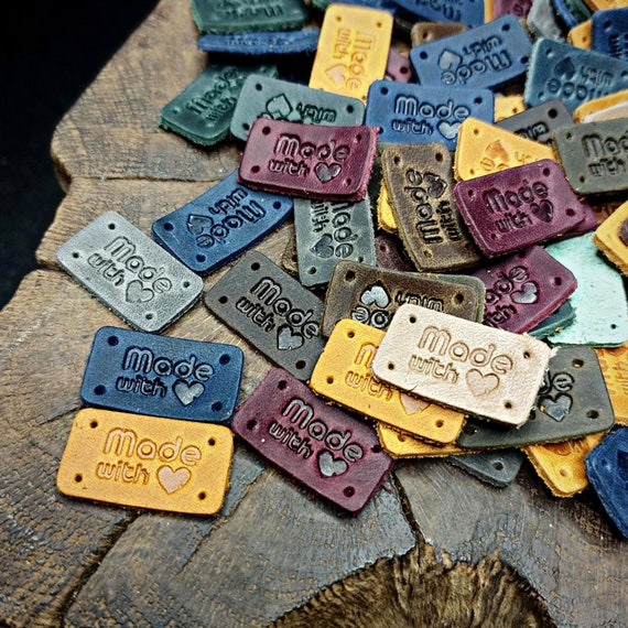 Custom Leather Knitting Labels: Handmade 'Made with Love' Tags
