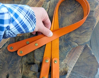 Handmade Pair of Leather Screw Handles for Knitted Bags - 27.6*0.98 Inches