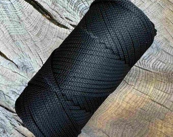 Black Braided Cord 3.5mm, 100m Crochet Bag Cord for Handbags, Tote Bags and DIY Fashion Accessories