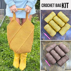 DIY Crochet Handbag Kit Gift, Tote Bag Crochet Set with Pattern, Yarn & Hook, Easy Beginner Crochet Kit for Women