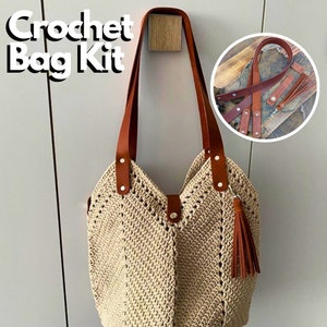 Crochet Tote Bag Boho Crochet Kit for Adults, DIY Supplies Set Handmade, Beginner crafter, DIY Crochet HandBag