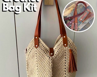 Crochet Tote Bag Kit: DIY Handmade Leather Handbag Supplies