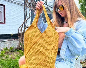 Modèle PDF de sac à bandoulière au crochet, modèle de sac fourre-tout au crochet, sac de marché réutilisable, grand fourre-tout esthétique au crochet, modèle DIY pour débutant