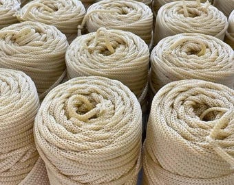 Beige Braided Cord 3.5mm, 100m Neutral Craft Rope for Crochet Bags, Macrame, Baskets and DIY Accessories
