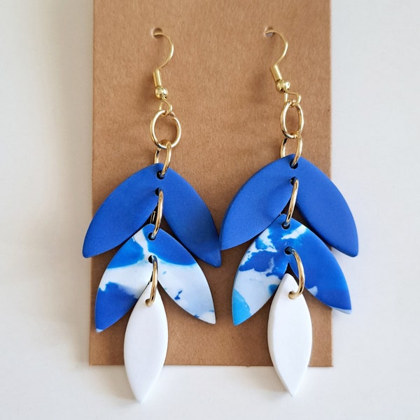 Leaf Blue Abstract Statement Earrings, Coastal Everyday Drop Earrings, Summer Contrast Dangle Earrings, Blue Accessories, Vibrant Jewelry