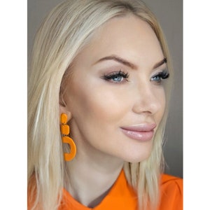 Dangle Polymer Clay Orange Earrings, Geometric One Color Earrings, Clay Simple Modern Summer Earrings, Orange Jewelry