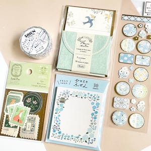 Kawaii Japanese mini Stationery Set – Masking Tape, Mini Letter Set, Sticky Notes, Washi Stickers & Flake Stickers, Gift Set,