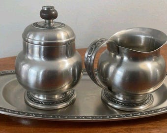 Vintage Oneida  Stainless Steel Cream and Sugar Set with Tray