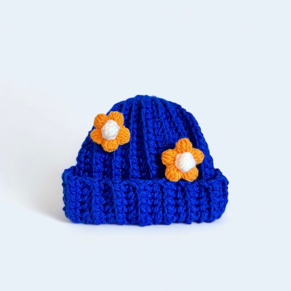Bonnet crochet 3 mini fleurs