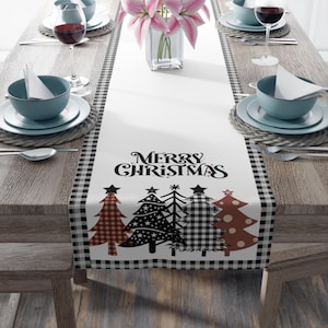 Merry Christmas Table Runner, Christmas Tree Table Runner, Holiday Runner, Christmas Table Top