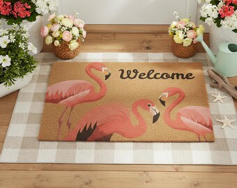 Flamingo Welcome Doormat, Summer Doormat, Flamingo Gift, Front Door Mat, Flamingo Decor Home Entrance Mat