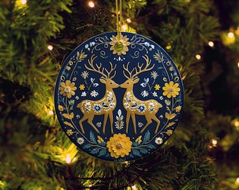 Swedish Deer Ceramic Ornament, Scandinavian Christmas Ornaments,  Reindeer Ornament, Scandinavian Christmas Decor, Scandinavian Style