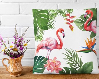 Flamingo Pillow, Tropical Flamingo, Flamingo Home Decor, Square Couch Pillow, Flamingo Gift