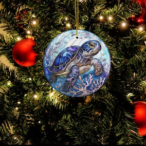 Glasmalerei-Art Keramik Meeresschildkröte Weihnachtsverzierung, Ozean-Verzierung, Strandverzierung, Meerleben-Verzierung, Meeresschildkröte Geschenk