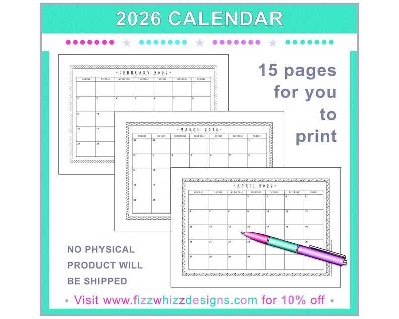 2026 Floral Calendar | US Letter | Printable | Monthly Planner ...