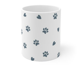 Paws and Hearts Cup, Dog Love Coffee Cup, Paw Print Mug, Animal Love, Dog Paws, Dog Love, Paws and Love, Ceramic Coffee Cups, 11oz