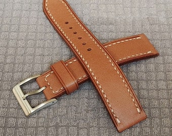 Handmade Vegetable-Tanned Leather Strap, Hand-stitched, Customized Watch Band, Personalized strap, buckle, Gifts for Dad, -PYXB