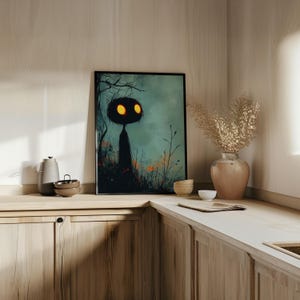 a painting on a wall above a kitchen counter