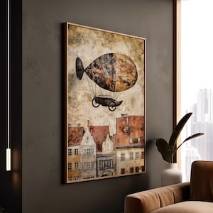 Steampunk Airship Print: Vintage Fantasy Canvas Wall Art