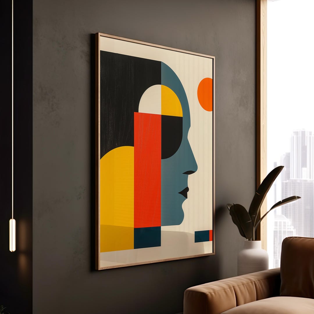 Geometric Face Print: Abstract Bold Color Minimalist Art - Etsy