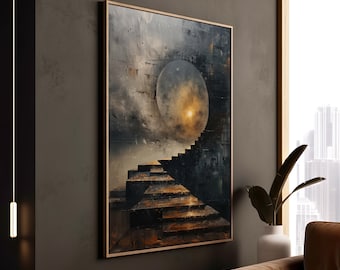 Surreale Wandkunst, traumhafte Mondtreppe, himmlische Dekoration, moderne Fantasy